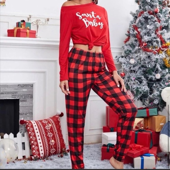 Santa Baby Buffalo Plaid Loungewear Set Sizes: S M L - Picture 5 of 5